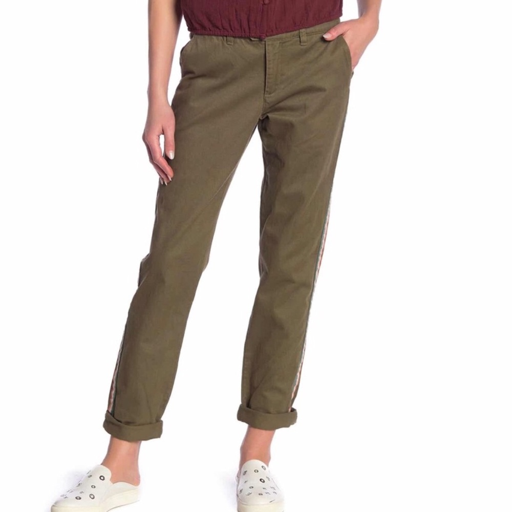 Roxy Dark Olive Army Green Casual Relaxed Fit Pants Track Stripe Size 26